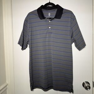 PGA Tour Men's Medium Polo Short Sleeve Golf Shirt Black Striped Purple